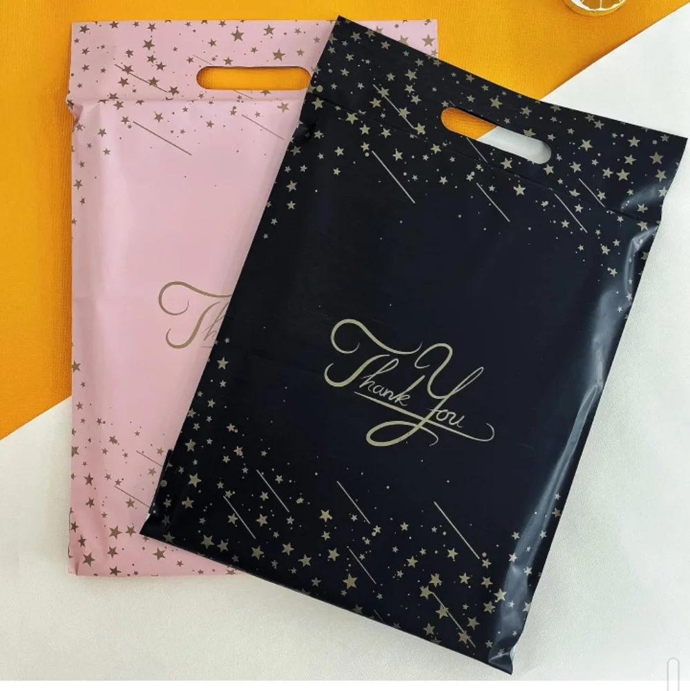 20 Black Star Handle Design Poly Mailers